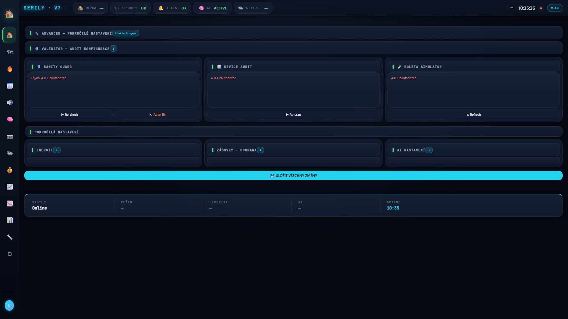 Advanced page — power user controls