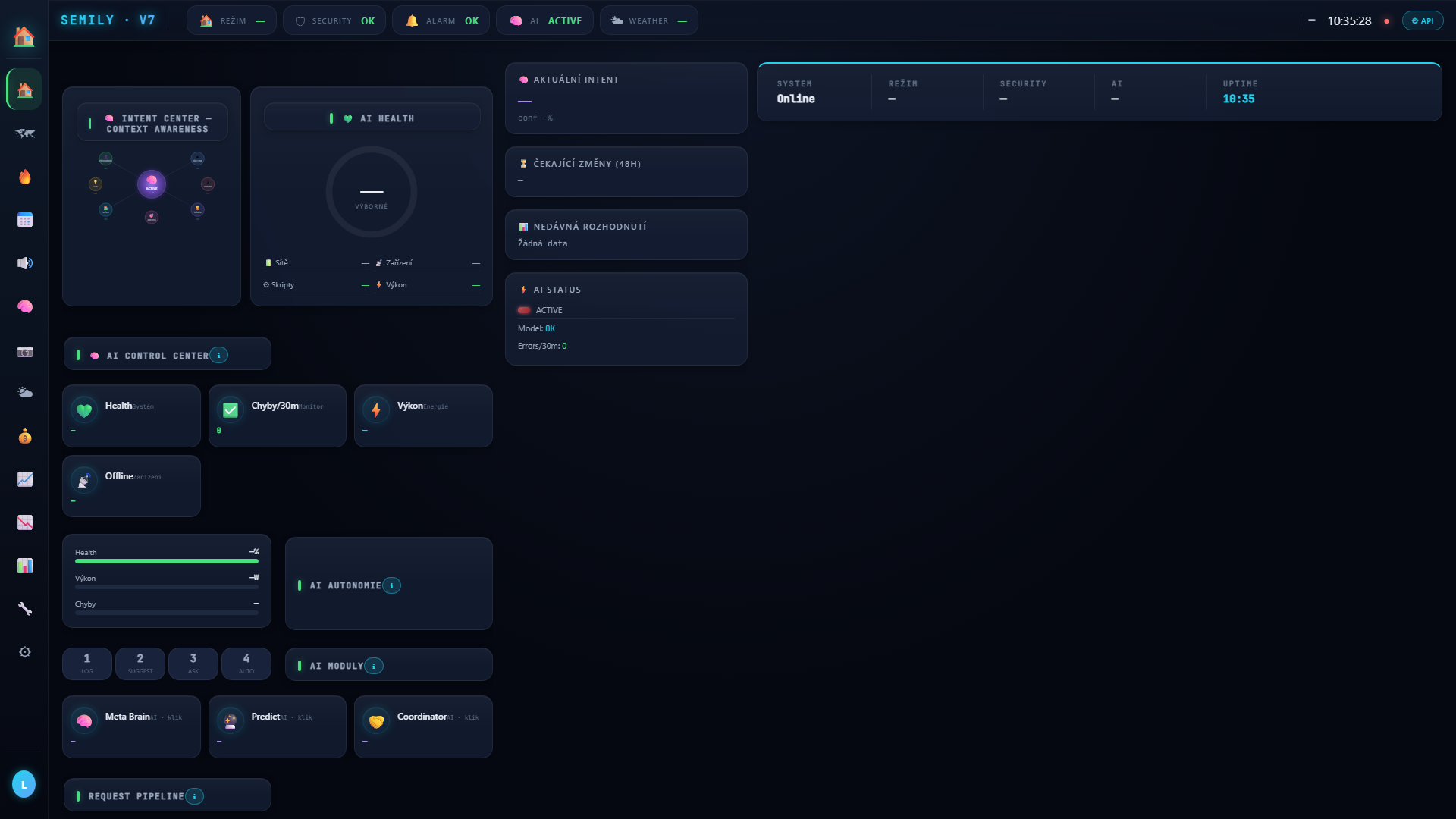 AI Brain Guardian — health gauge + decision feed