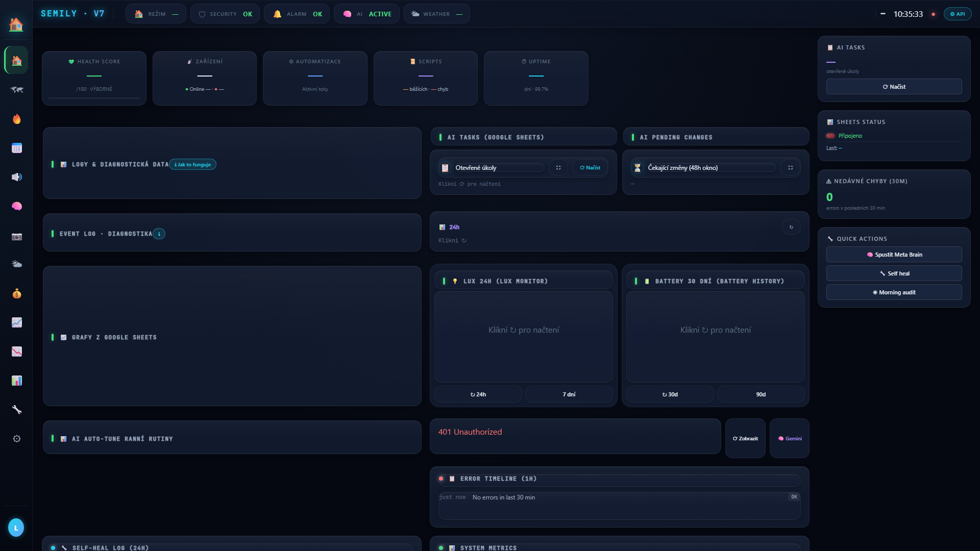 Logy page — EventLog stream